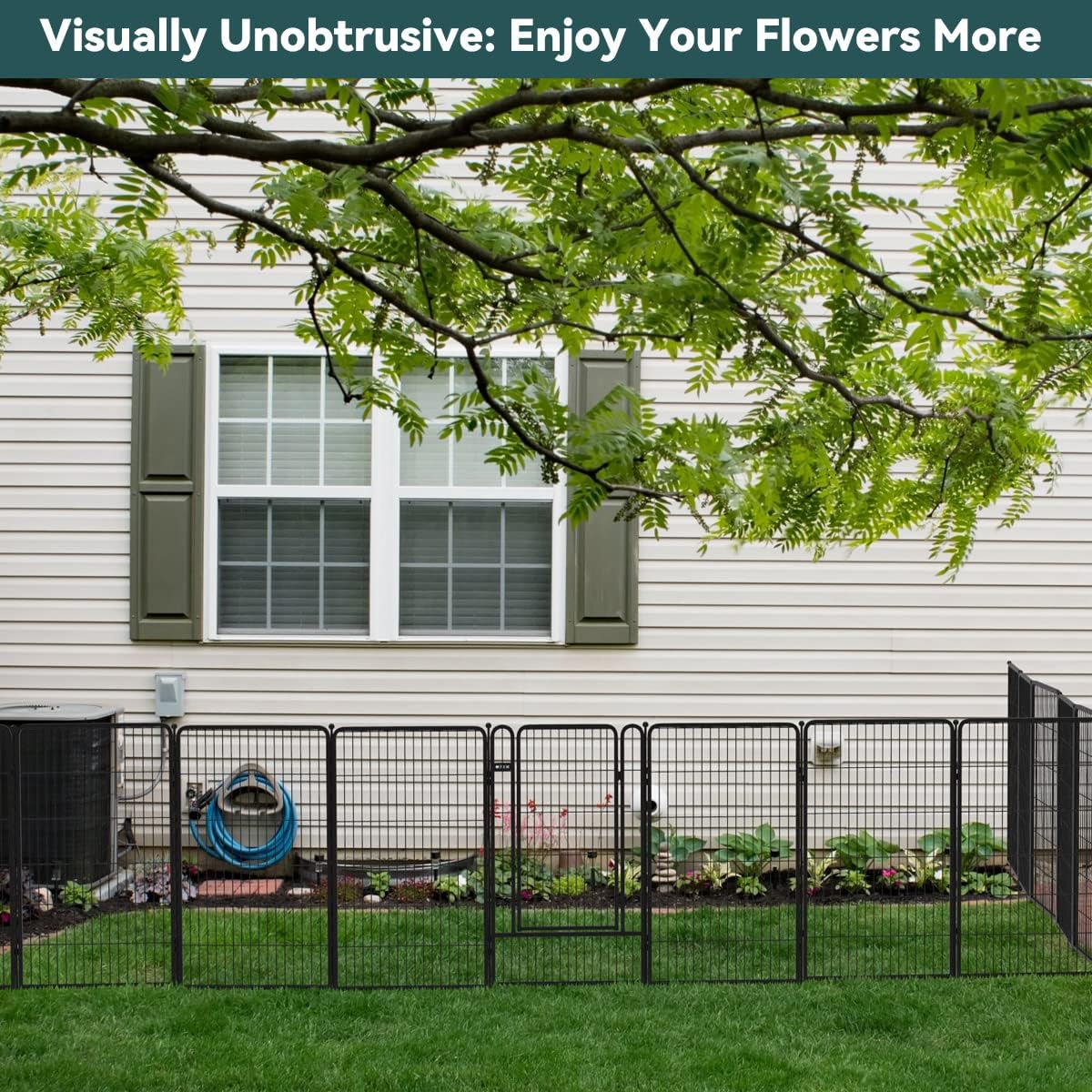 Black 7 Panels+1 Gate Metal Fence W769