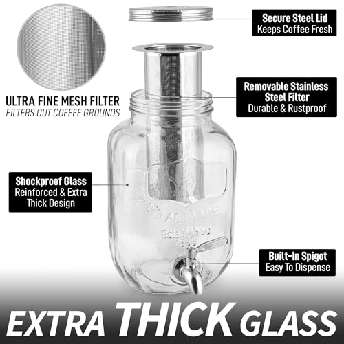 1 Gallon Cold Brew Coffee Maker with Extra-Thick Glass & Stainless Steel Infuser Z690