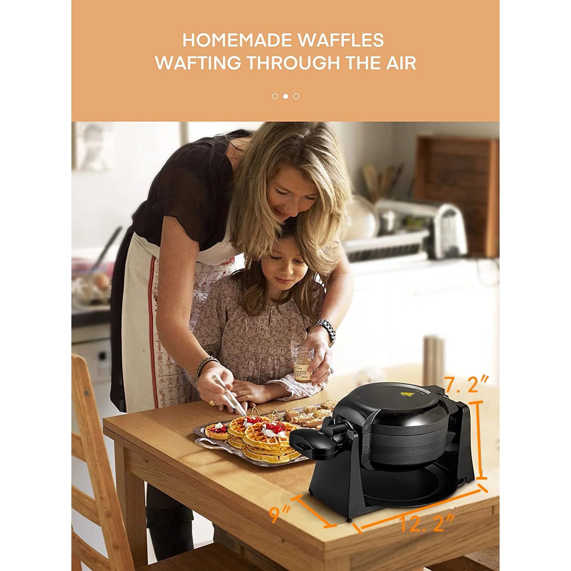 Black 8-Slice Nonstick Waffle Maker K195