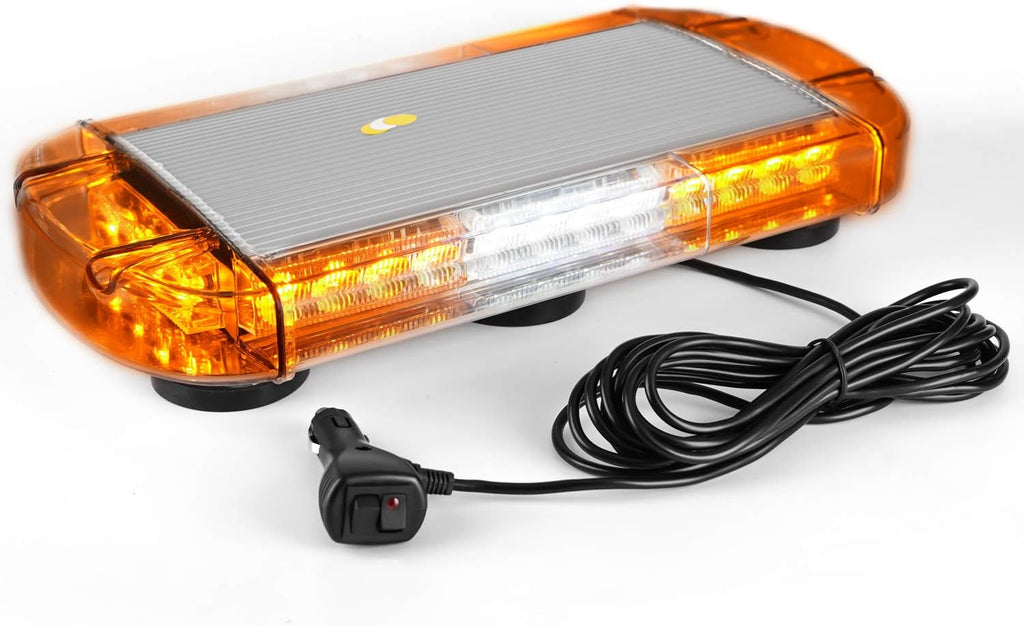 17 Inch 32 LED Roof Top Strobe Light Bar with Strong Magnet Base (Amber/White/Amber) Pack of 2 E4462