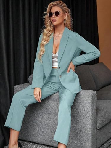 2 Piece Blazer Set Button Front Long Sleeve Blazer and Pants Solid Suits Set B870182