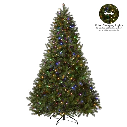 Pre-Lit Artificial Full Downswept Christmas Tree, Green, Dual Color LED Lights, 7.5 feet P910699