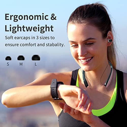 Black Foldable Wireless Neckband Headphones with Retractable Earbuds Q842