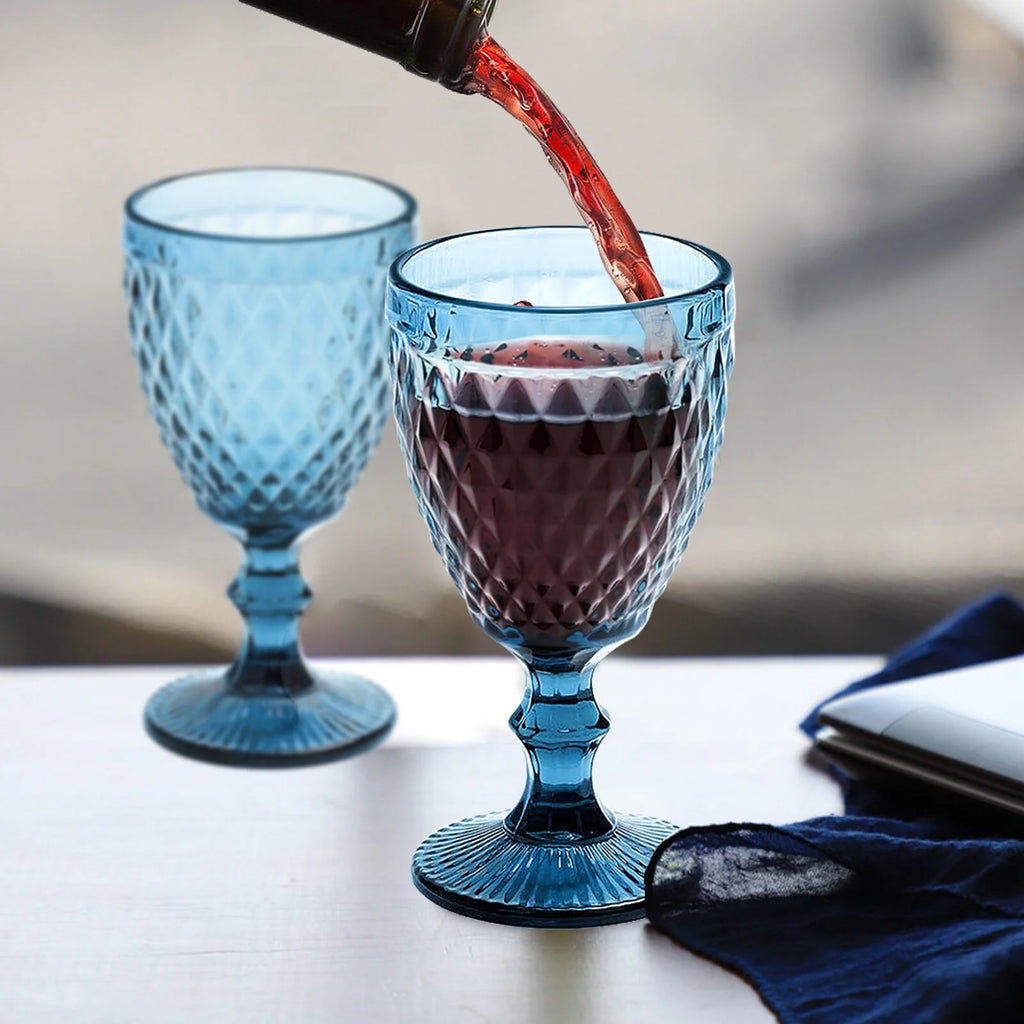 6pcs Blue Glass Goblet Wine Goblet 8 oz B790