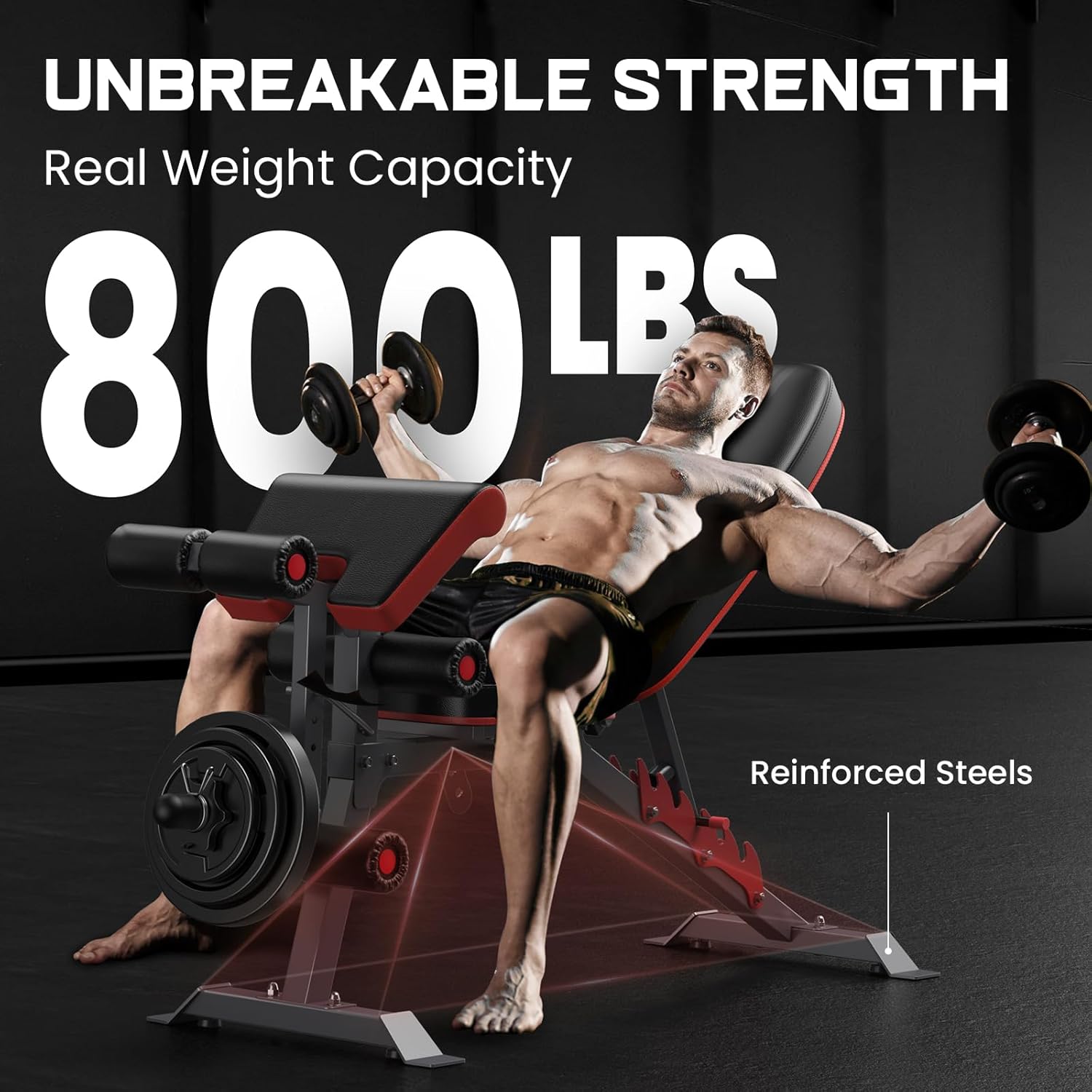 800lbs Load Adjustable Weight Bench with Leg Extension and Preacher Pad H757169