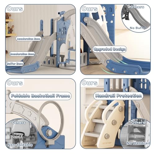 Gray 6 in 1 Toddler Slide and Swing Set E5052