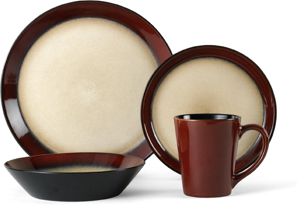 Red 16-Piece Stoneware Dinnerware Set D21282
