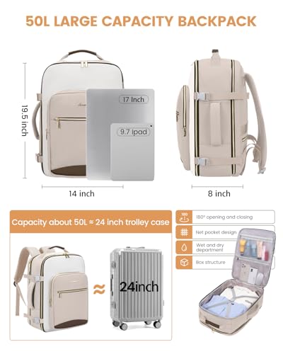 40L Carry on Backpack with 3 Packing Cubes, Waterproof Travel Bag M526
