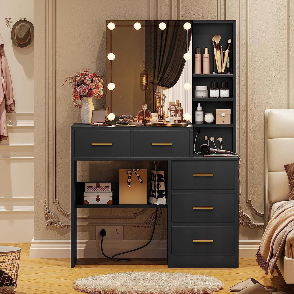 Black Vanity Table with 5 Drawers B848