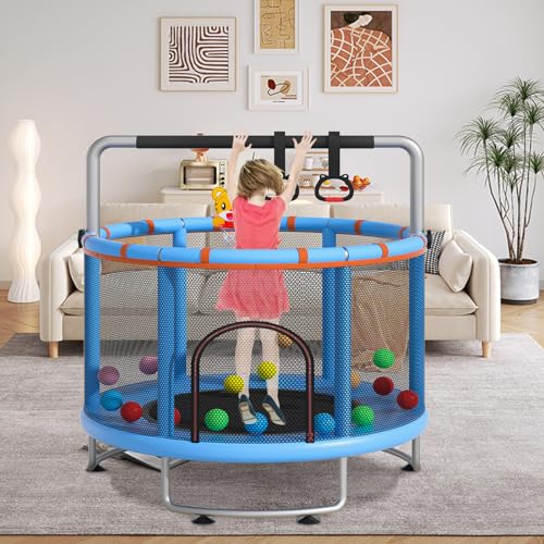 55" Small Trampoline with Enclosure Net and Basketball Hoops L61093