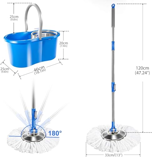 Mop and Bucket with Wringer Set, 4 Washable Microfiber Pads J67088