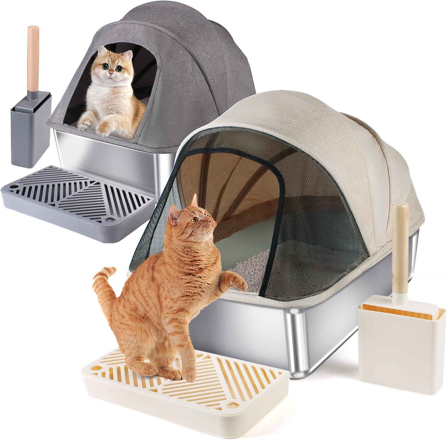 2 Pack Large Stainless Steel Cat Litter Box with Lid F985