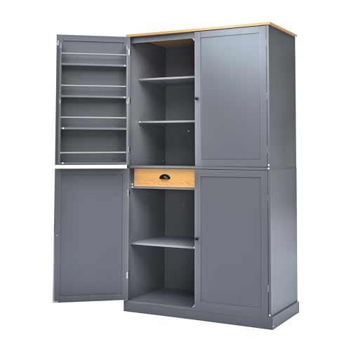 White Freestanding Tall Cupboard Storage Cabinet with 3 Adjustable Shelves and 3 Drawers J140856