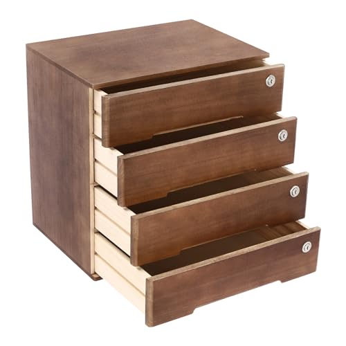 4 Drawers Wood Storage Box with Lockable Drawers X3689