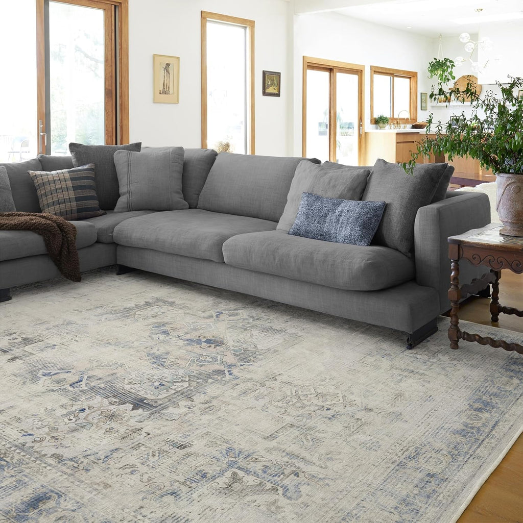 Blue Quartz 8x10 Washable Non Slip Area Rug O5364