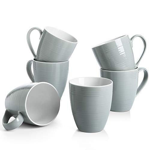 White Ceramic Coffee Mugs Set of 6, 17 Oz I4416