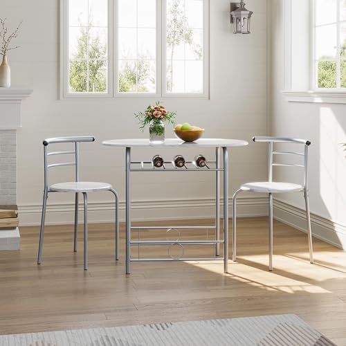 White 3-Piece Dining Table Set with Metal Frame M224