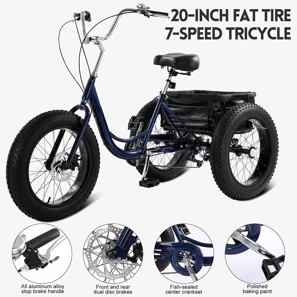 7 Speed 20" 3 Wheel Adult Tricycle with Basket Q51821