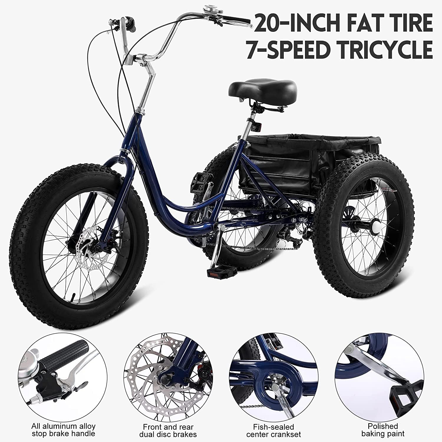 7 Speed 20" 3 Wheel Adult Tricycle with Basket Q51821