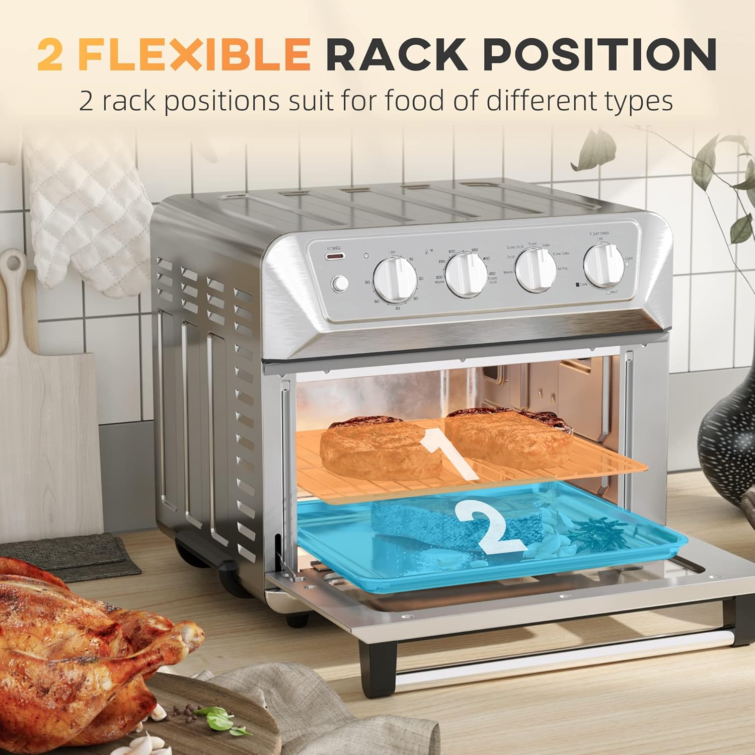 21QT 7-In-1 Convection Oven Countertop, Stainless Steel Finish W728