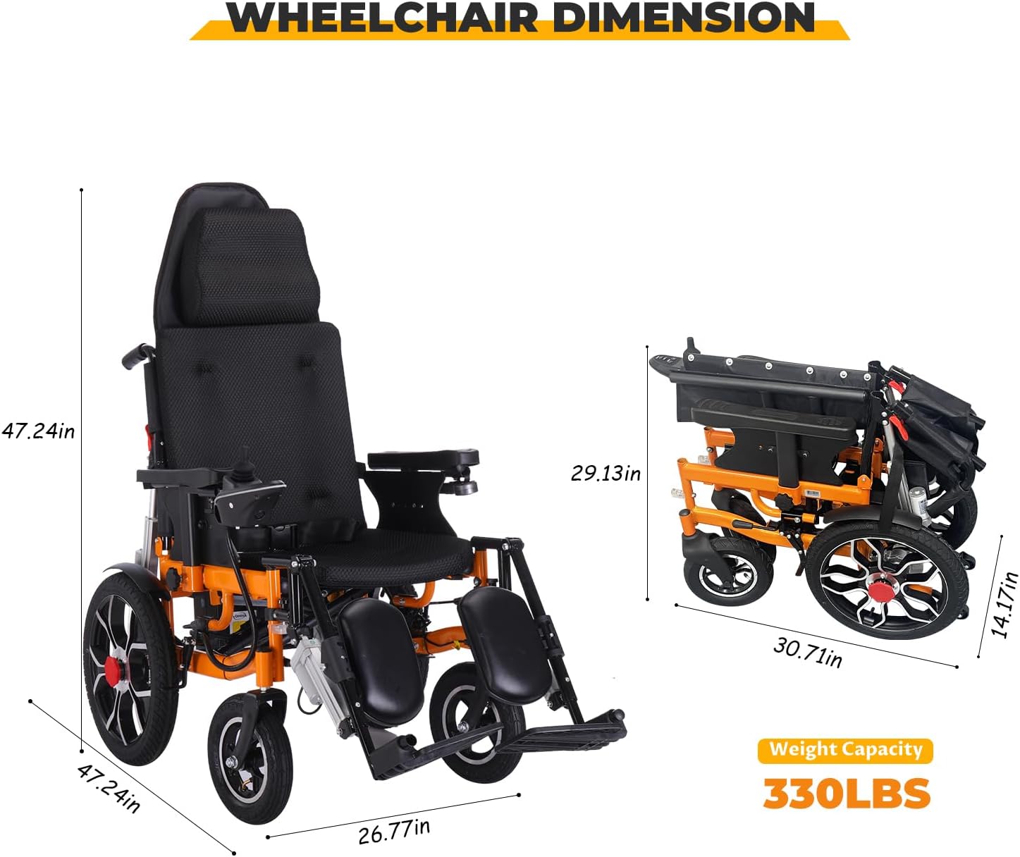 Lightweight Foldable 20" Seat Width All Terrain Motorized Wheelchair T7371