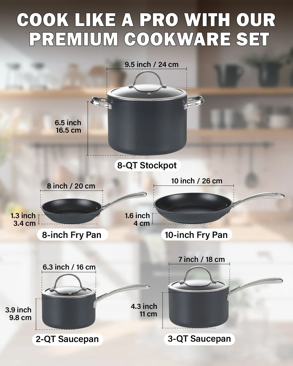 8-Piece Nonstick Hard Anodized Cookware Set N660