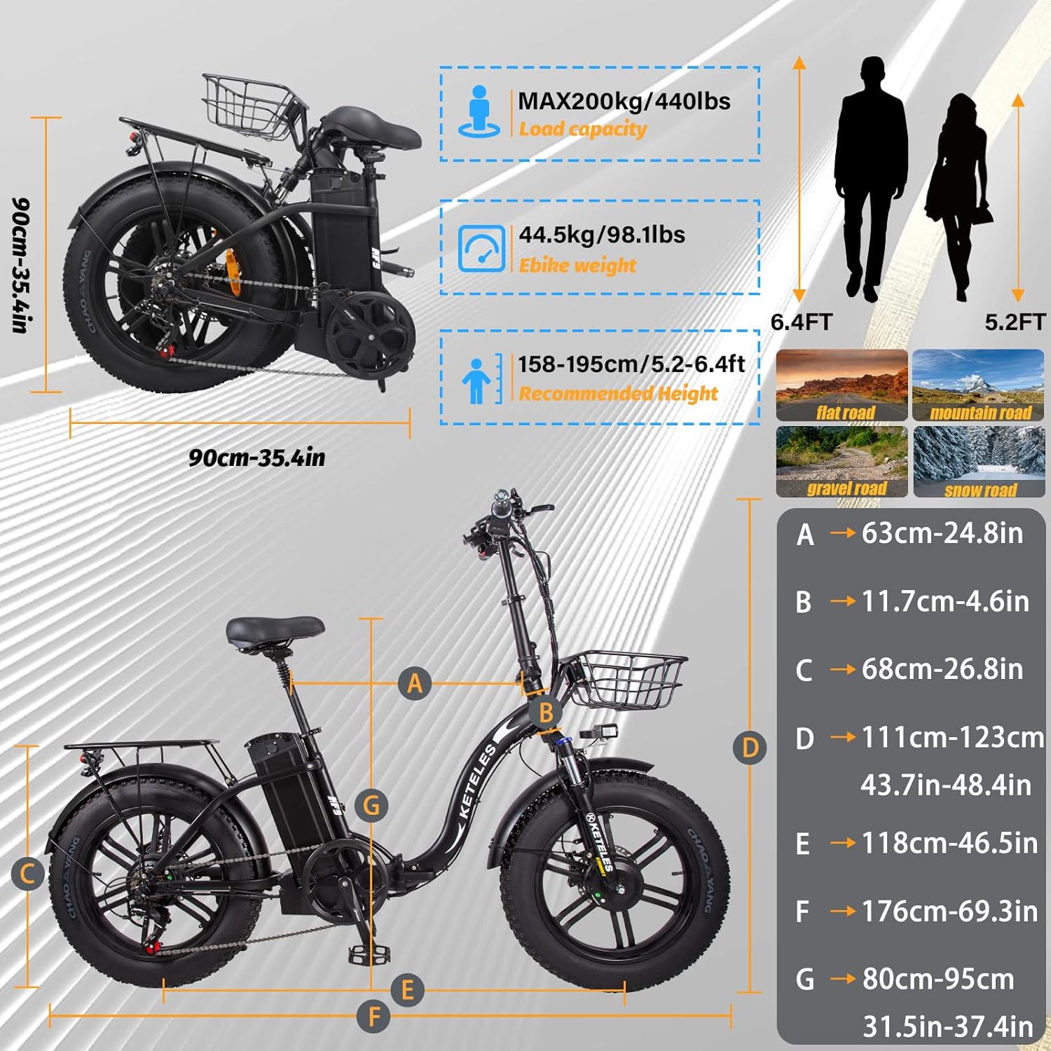 2000W Folding Electric Bike with 48V 23AH Removable Battery 20''x 4.0 Fat Tire A298