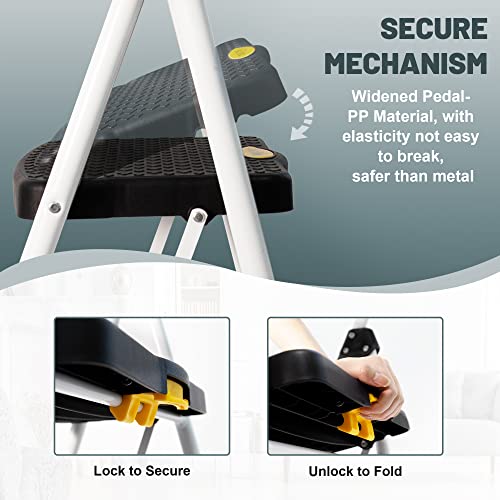 White 3 Step Folding Steel Ladder F1280