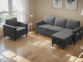 3PCS Linen Upholstered Sofa Set with Side Pockets & Storage Ottoman (Dark Grey) J69317
