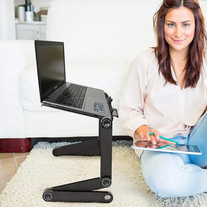 Foldable Aluminum Adjustable Laptop Desk with Mouse Pad (Black) D485766