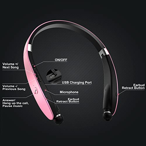 Black Foldable Wireless Neckband Headphones with Retractable Earbuds Q842