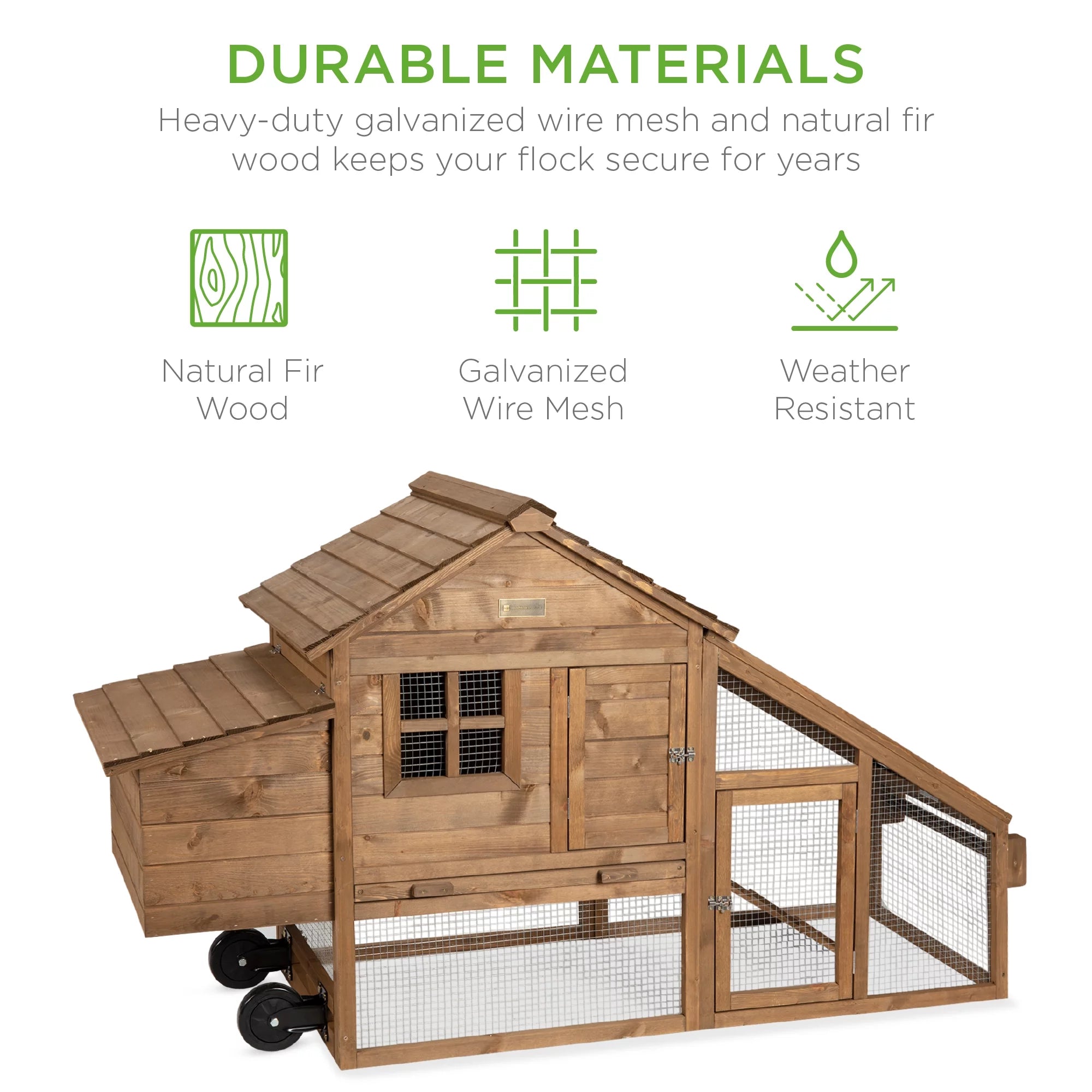 70in Mobile Fir Wood Chicken Coop with Wheels S916