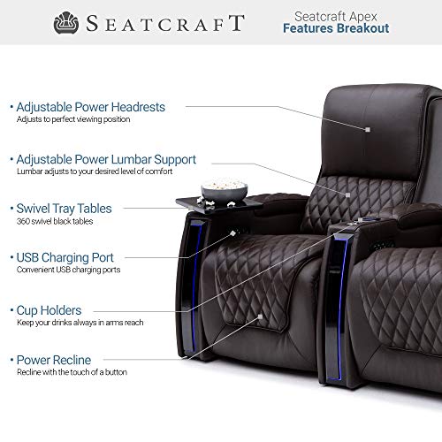 Top Grain Leather Power Recliner with Power Headrests and Power Lumbar (Row of 2, Brown) U3089