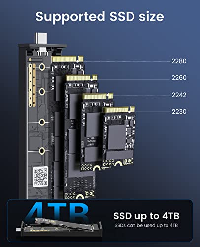 M.2 NVMe SATA SSD Enclosure Adapter Tool-Free, 10Gbps USB C 3.2 Gen2 PCIe NVMe M-Key, 6Gbps M2 NGFF SATA (B+M Key), Aluminum M2 Case Support UASP for 4TB SSD Size 2230/2242/2260/2280 H18061