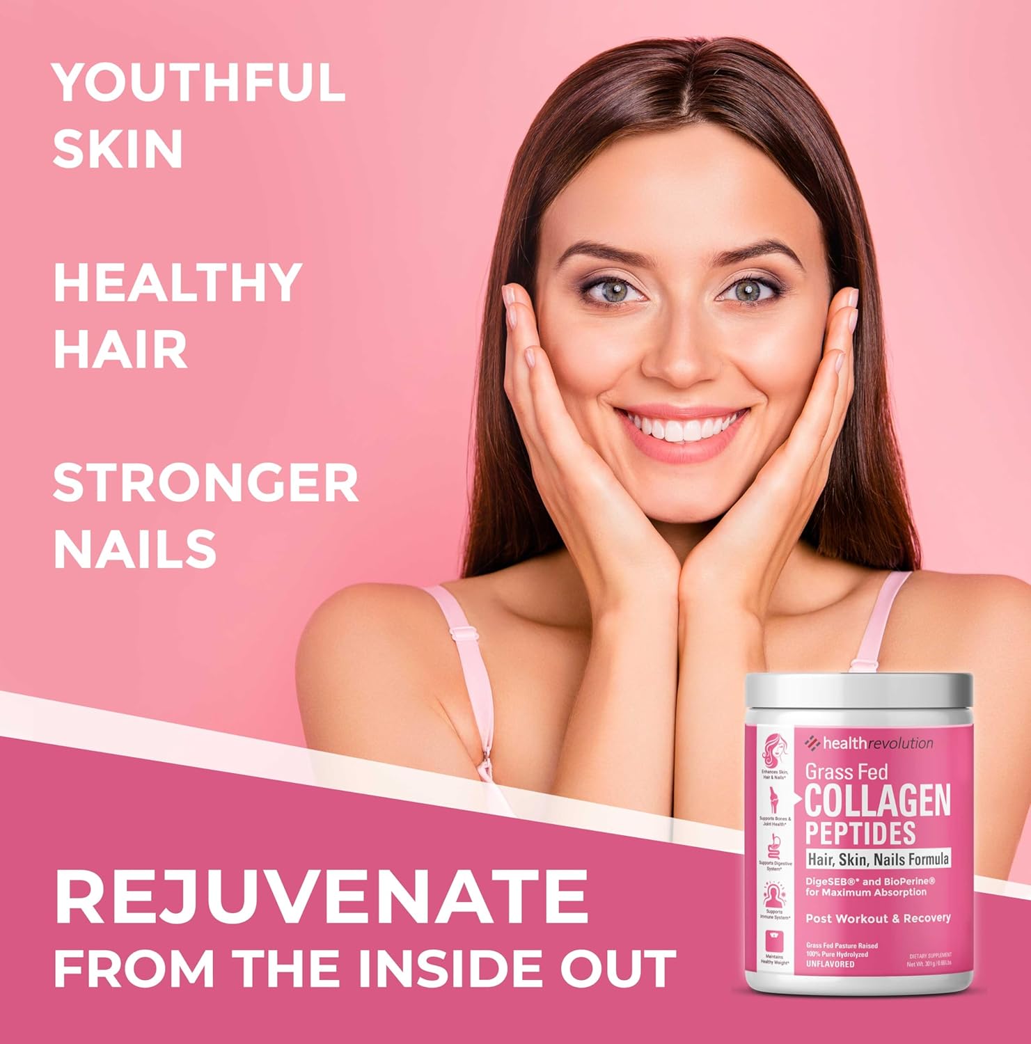 Hydrolyzed Collagen Peptides Powder, Grass-Fed, Types I & III, Unflavored, 35 Servings A511