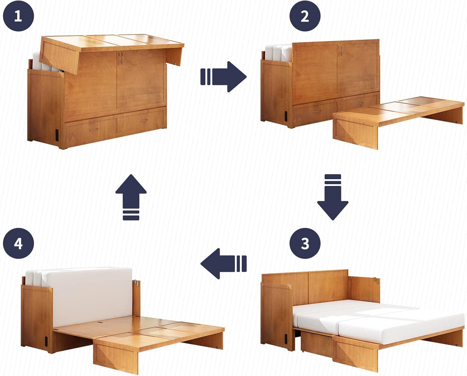Cherry Murphy Cabinet Bed with Built-in USB Power Strip & 2 Drawers Z938173