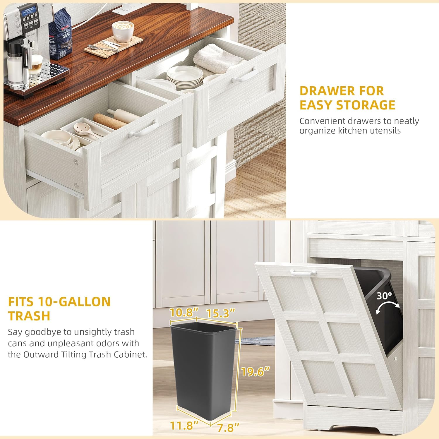 White Oak Tall Kitchen Pantry Cabinet with Trash Can P245454