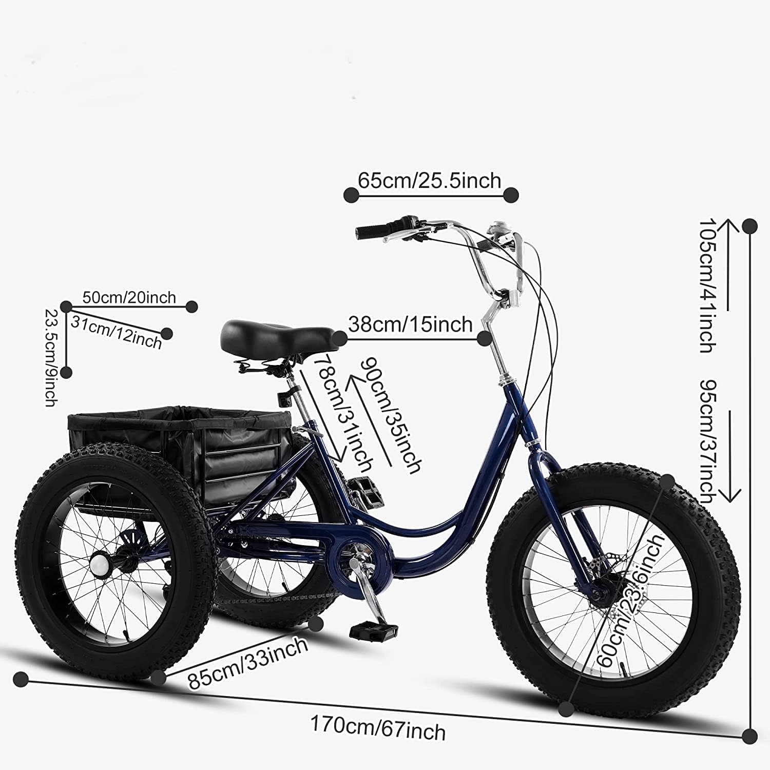 7 Speed 20" 3 Wheel Adult Tricycle with Basket Q51821