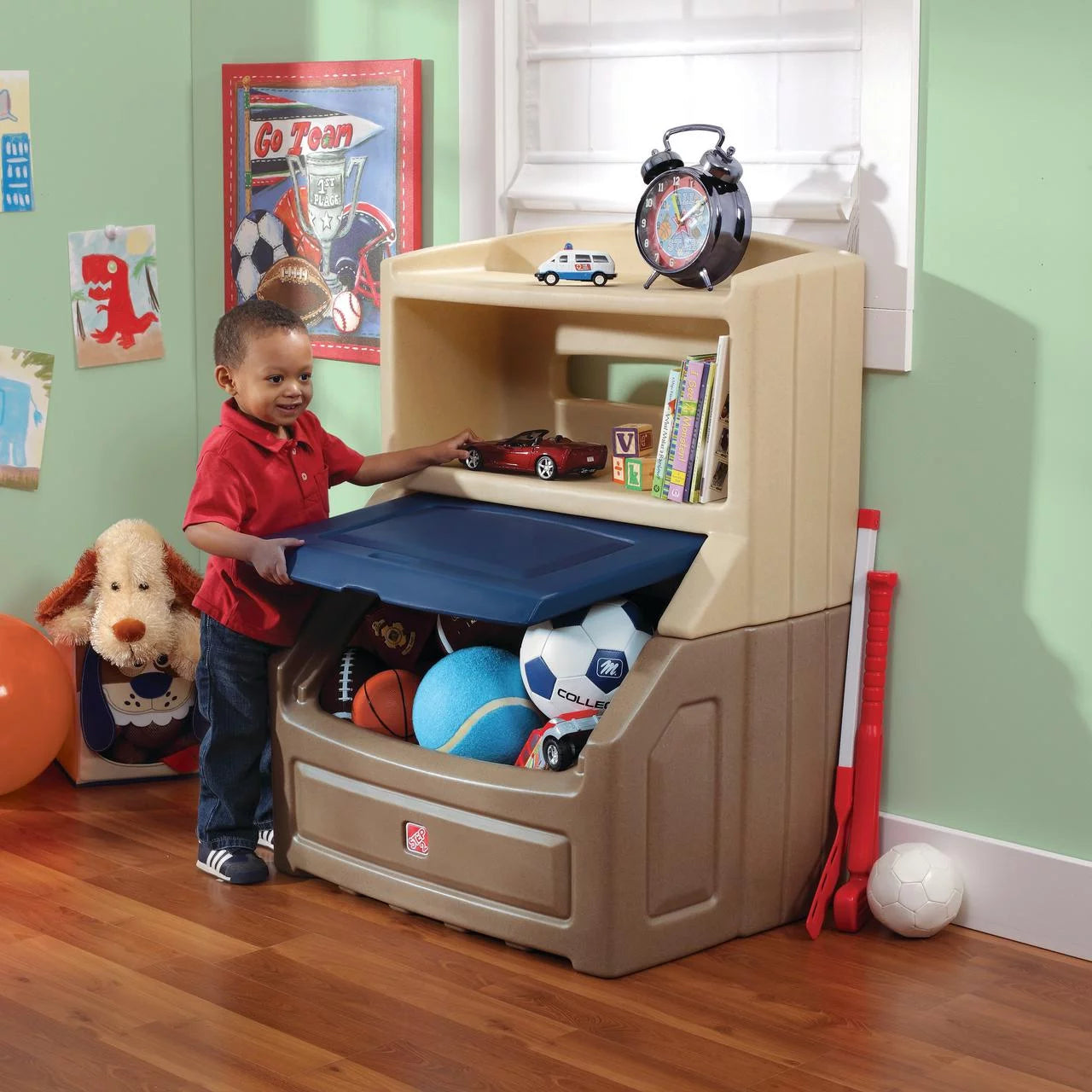 Brown and Blue 38" Tall Plastic Toddler Bookcase and Toy Storage D6521