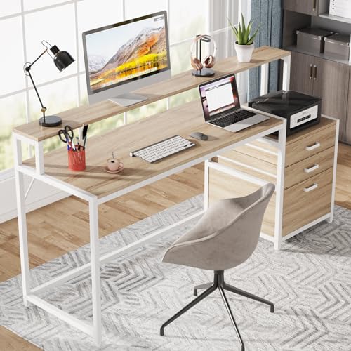 63 Inch Computer Desk with File Drawer Cabinet and Monitor Stand D382391