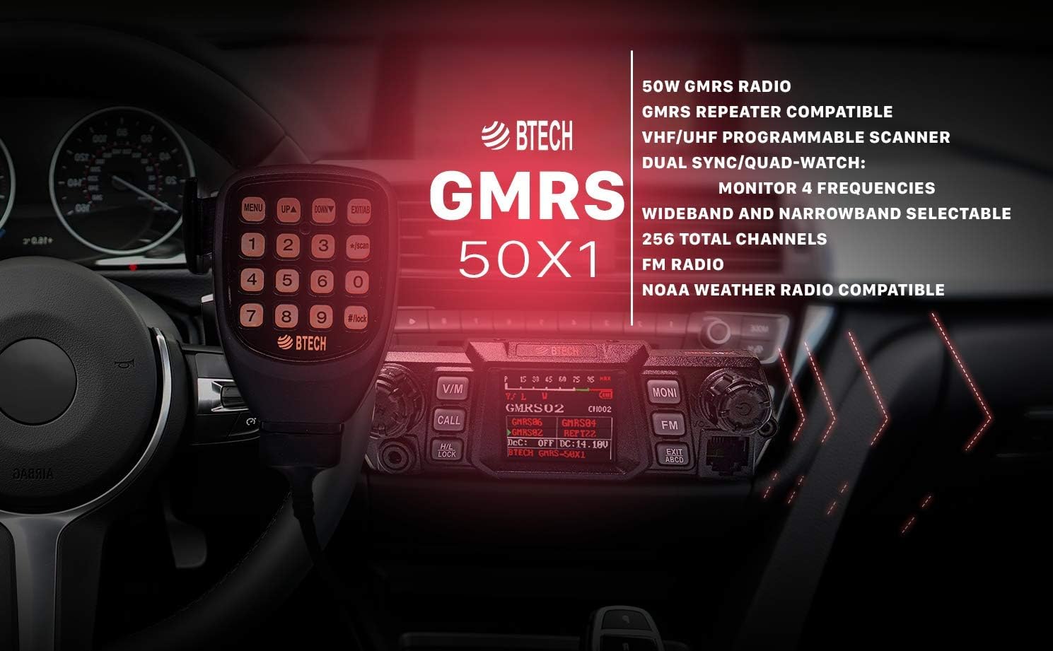 50 Watt GMRS Two-Way Radio with Dual Band Scanning Receiver W7853
