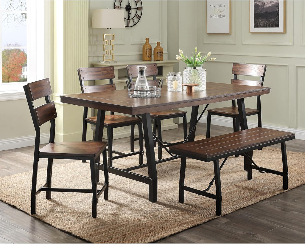 Oak and Black Rectangle Bench O92181