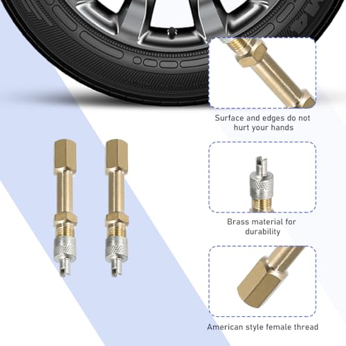 2 PCS Brass Auto Tire Valve Extension Adaptor, 50mm Valve Stem Extenders W60589