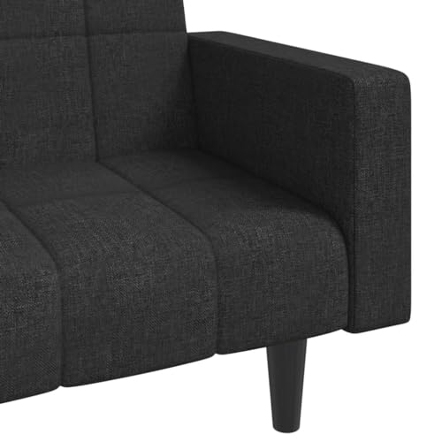 2-Seater Black Fabric Convertible Sleeper Sofa Bed with Two Pillows W50551