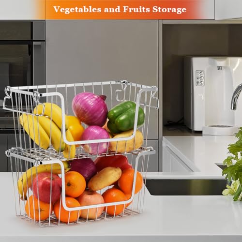 Set of 4 Stackable Metal Wire Freezer Bins with Foldable Handles K99687
