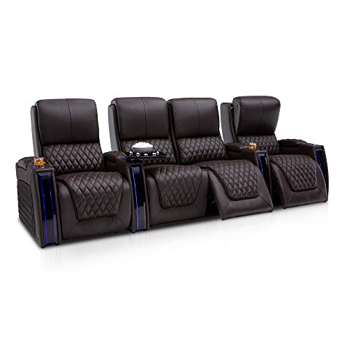 Top Grain Leather Power Recliner with Power Headrests and Power Lumbar (Row of 2, Brown) U3089