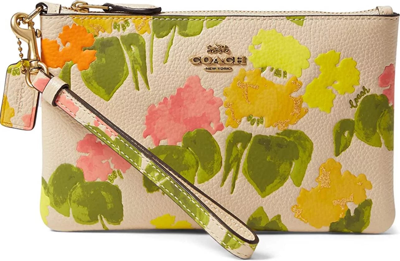 Womens Floral Printed Leather Small Wristlet G10905