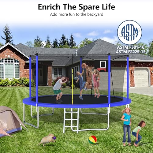 12FT 14FT 15FT 16FT Trampoline with Basketball Hoop, Ladder and Safety Enclosure Net F50251