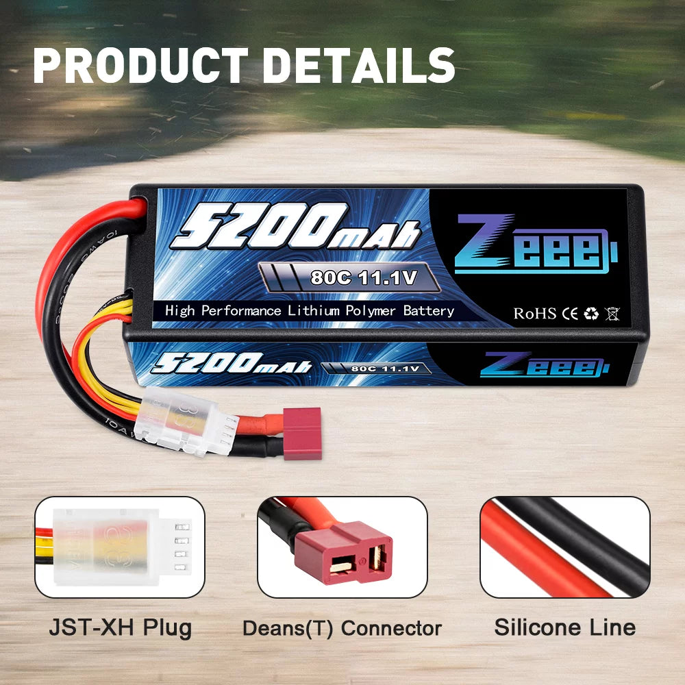 11.1V 80C 5200mAh 3S Lipo Battery with Deans Connector Hardcase (2 Packs) G2193