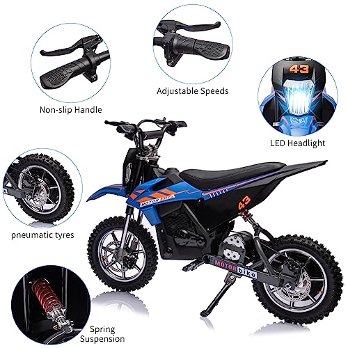 Blue Electric Dirt Bike 500W Brushed Motor 15.5MPH Leather Seat U504